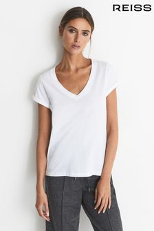 Reiss Luana Jersey-T-Shirt aus Baumwolle mit V-Ausschnitt (C19223) | 55 €