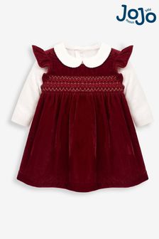 JoJo Maman Bébé Red 2-Piece Smocked Velvet Baby Dress & Body Set (C19287) | €54