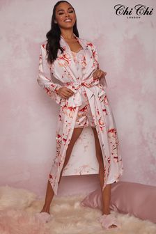Chi Chi London Pink Oriental Floral Print Dressing Gown (C19313) | Kč1,785