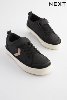 Black Standard Fit (F) Elastic Lace Touch Fastening Chevron Trainers (C19322) | ₪ 71 - ₪ 101