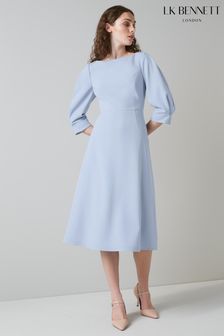Lk Bennett Blue Lemoni Crepe Fit And Flare Dress (C19371) | 817 zł