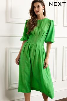 Green Pintuck Midi Dress (C19645) | $61