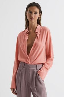 Reiss Pink Eden Matte Silk Tunic Shirt (C19650) | SGD 628