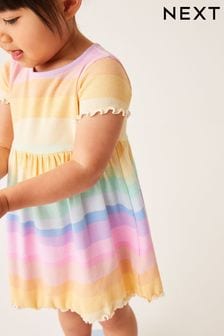 Regenbogenfarben - Kurzärmeliges, geripptes Jerseykleid (3 Monate bis 7 Jahre) (C19829) | 8 € - 10 €