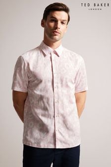 Ted Baker - Flaisby - Roze overhemd van linnenmix met bloemenprint en korte mouwen (C19941) | €66