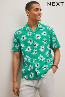 Green/White Floral Print Cuban Collar Short Sleeve Shirt (C20055) | €13