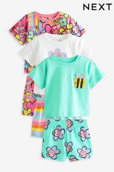  ピンク / ターコイズ ミツバチ - ショートパンツ パジャマ 3 枚組 (9 か月～8 歳)  (C20063) | ￥4,100 - ￥5,050