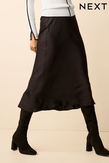 Černá - Polodlouhá saténová sukně (C20264) | 890 Kč