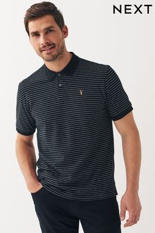 Black/Ecru Stripe Pique Polo Shirt (C20305) | 67 zł