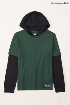 Grün - Abercrombie & Fitch Zweilagiges T-Shirt mit Kapuze (C20638) | 27 €