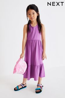 Пурпурный - Мягкое трикотажное платье миди с отделкой сзади (3-16 лет) (C20717) | €11 - €16