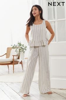 Cream Stripe Linen Blend Vest Pyjama Set (C20785) | AED171