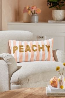 Peach Pink 50 x 30cm Velvet Stipe Sunshine Slogan Oblong Cushion (C20788) | 27 €