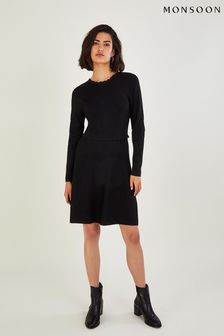 Czarna dzianinowa sukienka Monsoon wiązaniem z tyłu z materiału Lenzing™ Ecovero™ (C21128) | 237 zł
