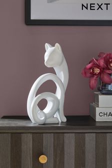 White Contemporary Cat Ornament (C21244) | ₪ 72