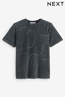 Anthrazitgrau/Nieten - Kurzärmliges T-Shirt mit Rundhalsausschnitt (C21392) | 33 €