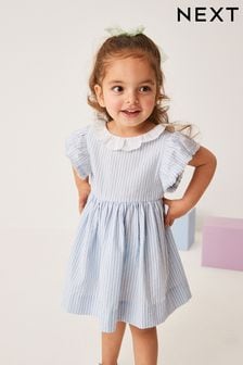 Blau gestreift - Kleid mit Kragen mit Lochstickerei (3 Monate bis 8 Jahre) (C21400) | 8 € - 12 €