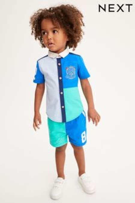 Blue & Green Spliced Shirt and Shorts Set (3mths-7yrs) (C21497) | 29 € - 35 €