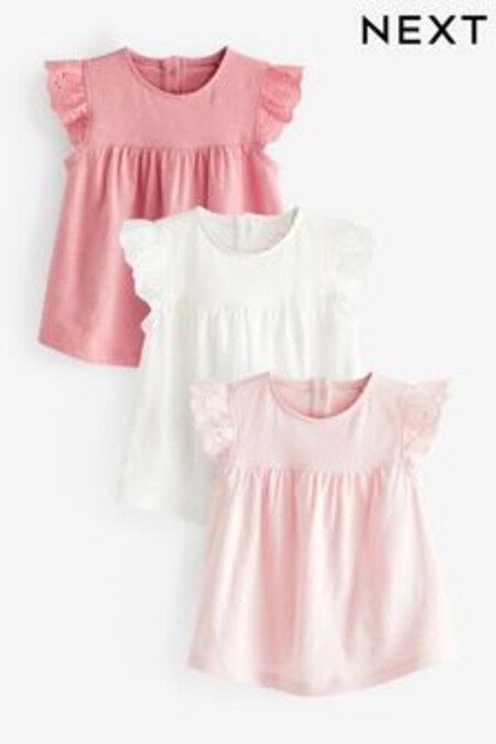 Rosa - Pack de 3 camisetas de bebé con bordados (C21518) | 17 € - 19 €