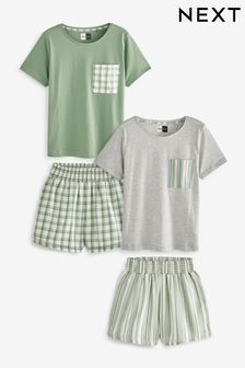 Green Cotton Blend Pyjamas 2 Pack (C21537) | €51
