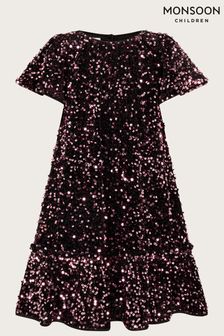 Różowa aksamitna sukienka Monsoon o luźnym kroju z cekinami (C21555) | 152 zł - 182 zł