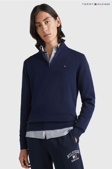 Tommy Hilfiger White Half Zip Cotton Blend Jumper With Cashmere