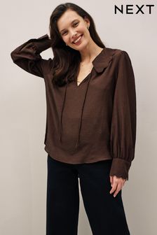 Brown Scallop Collar Long Sleeve Blouse (C21744) | €20