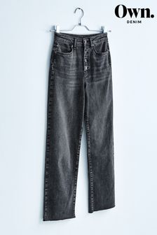 Own. Washed Grey Button Front Wide Ankle Leg Jeans (C21750) | €34
