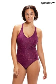 Speedo Lexi Figurformender, 1-teiliger Badeanzug mit Aufdruck, Pflaume/Violett (C21889) | 37 €