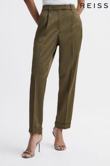 Reiss Green Cici Regular Satin Taper Trousers (C21963) | €170