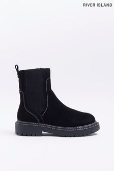 River Island Wide Fit Suede Black Ankle Boots (C22384) | 87 €