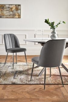 Set of 2 Soft Velvet Mid Grey Brushed Chrome Leg Stella Non Arm Dining Chairs (C22552) | €305