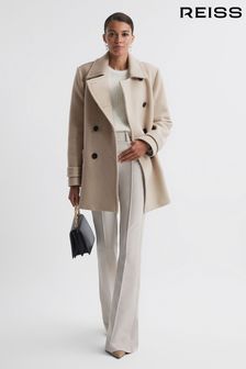 Reiss Stone Maisie Wool Blend Double Breasted Coat (C22743) | 2,411 QAR