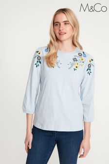 M&Co Womens Blue Floral Embroidered Top (C23085) | ₪ 116