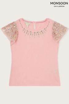 Monsoon Pink Gem Sequin Sleeve Top (C23087) | €30 - €36