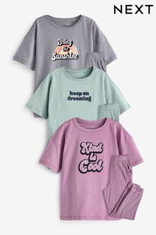 Pink/Blue Slogan Jogger Pyjamas 3 Pack (3-16yrs) (C23108) | $50 - $70
