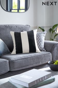 Black/White Stripe 50 x 50cm Linford Velvet Cushion (C23134) | $32