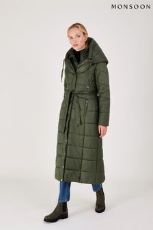 Monsoon Green Lorena Padded Belted Maxi Coat (C23154) | €299