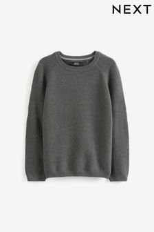 Charcoal Grey Without Stag Textured Crew Jumper (3-16yrs) (C23272) | €15 - €22