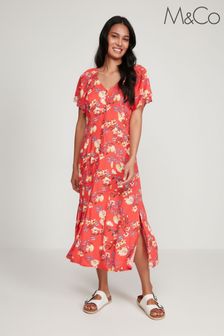 Women's Mco Red Midi Floral Dresses 