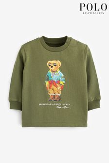 Tricou cu mânecă lungă și urs Polo Ralph Lauren Bebeluși Verde (C23490) | 327 LEI