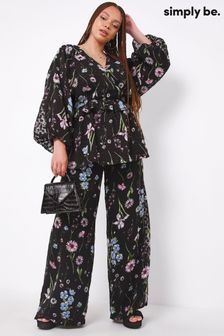 Simply Be Floral Jacquard Wide Leg Trousers (C23720) | €58