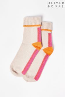 Oliver Bonas Pink Striped Cashmere Ankle Socks (C23817) | €32