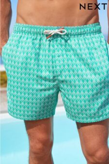 Aqua Blue Geo Printed Swim Shorts (C24167) | OMR8