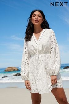 White Long Sleeve Broderie Summer Dress (C24357) | €31