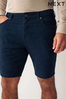 כחול כהה - גזרה צרה - מכנסי כותנה קצרים עם 5 כיסים גמישים במיוחד (C24427) | ‏83 ‏₪