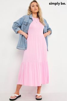Simply Be Pink Frill Sleeve Jersey Tiered Midi Dress (C24545) | 35 €