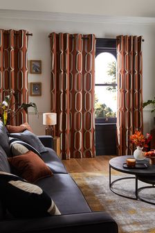 Rust Brown Overscale Geometric Eyelet Curtains (C24709) | 38 € - 89 €