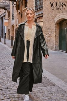 Yours Curve Black PU Trench Coat (C24758) | $102