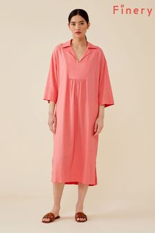 Finery Amantha Coral Pink Linen Blend Dress (C24770) | ₪ 321